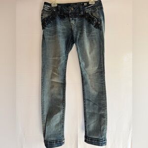 Miss Me Women’s Signature Cuffed Skinny Light Wash Embroidered Jeans Size 29